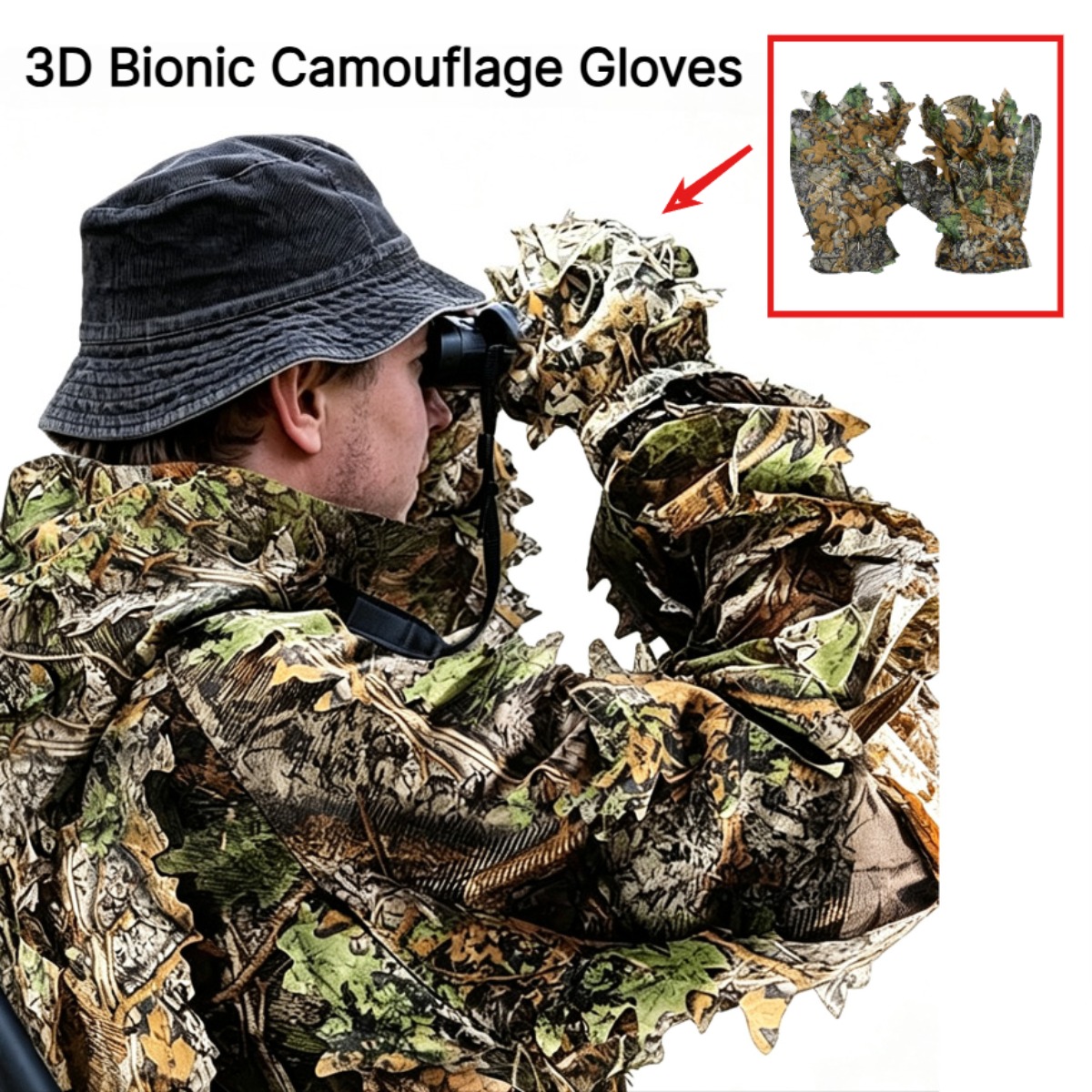 Outdoor Hunting Gloves - Rękawice myśliwskie 3D z kamuflażem liściastym,